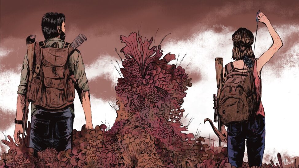 Portada de ilustración digital de The Last of Us con los protagonistas de espaldas.